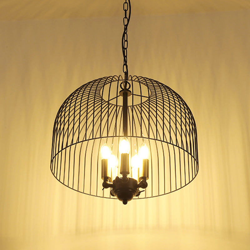 Classic Metal Birdcage Chandelier - 5 Lights Black Hanging Fixture For Dining Room Ceiling