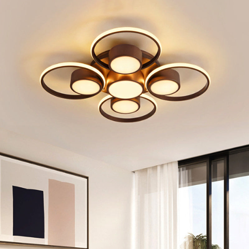 Contemporary LED Ceiling Light with Acrylic Shade Available in Warm/White Light - 2/4/6 Lights Flush Mount Fixture in Brown Round Design