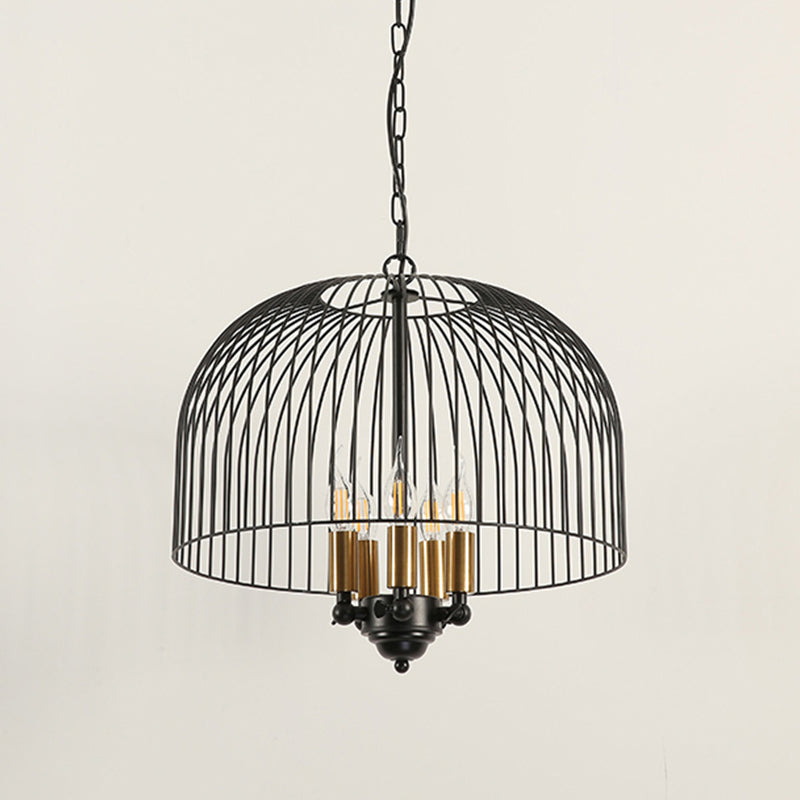 Classic Metal Birdcage Chandelier - 5 Lights Black Hanging Fixture For Dining Room Ceiling