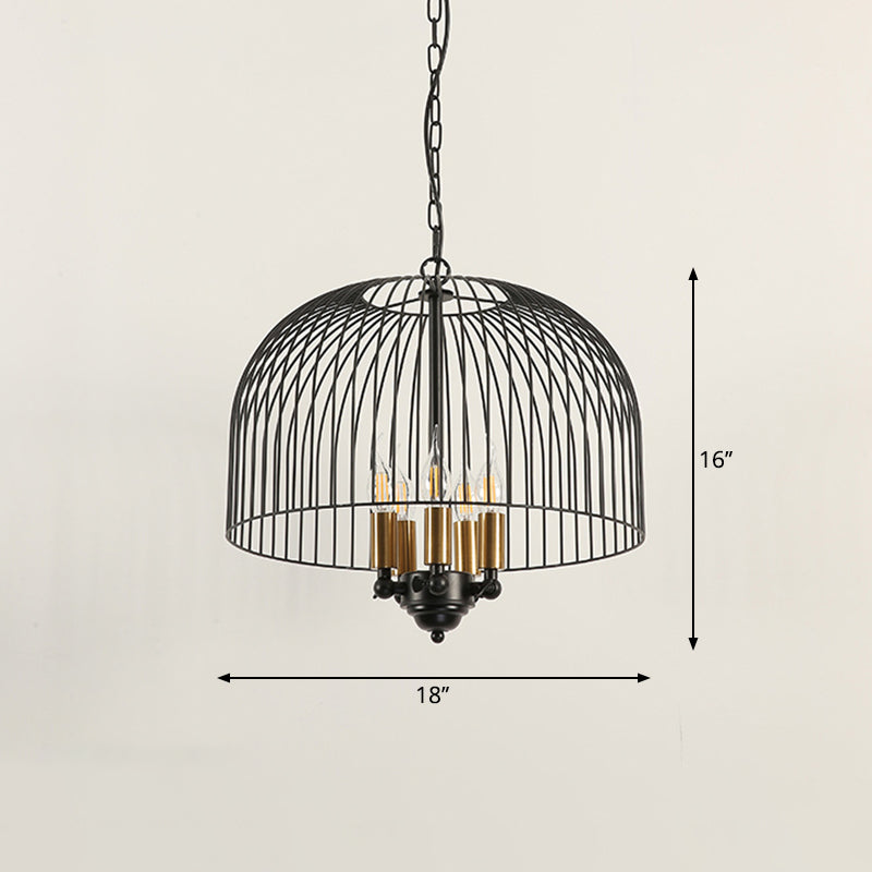 Classic Metal Birdcage Chandelier - 5 Lights Black Hanging Fixture For Dining Room Ceiling