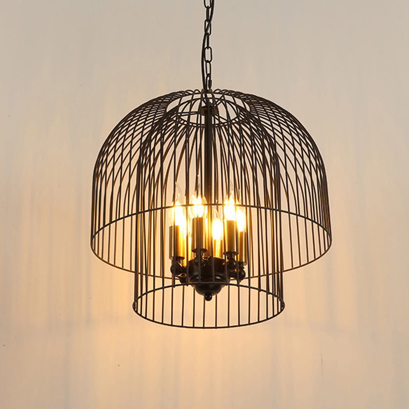 Traditional Black 6-Light Chandelier Pendant Lamp - Metal Wire Cage Fixture For Living Room