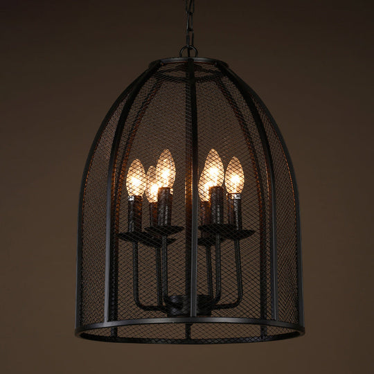 Mesh Chandelier Lamp: Black Traditional Metal Hanging Light With 6 Lights For Living Room