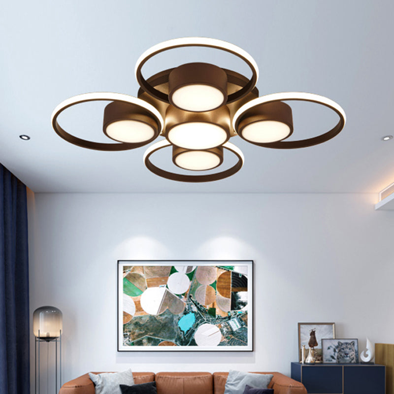 Contemporary LED Ceiling Light with Acrylic Shade Available in Warm/White Light - 2/4/6 Lights Flush Mount Fixture in Brown Round Design