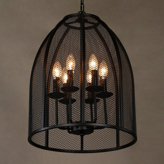 Mesh Chandelier Lamp: Black Traditional Metal Hanging Light With 6 Lights For Living Room