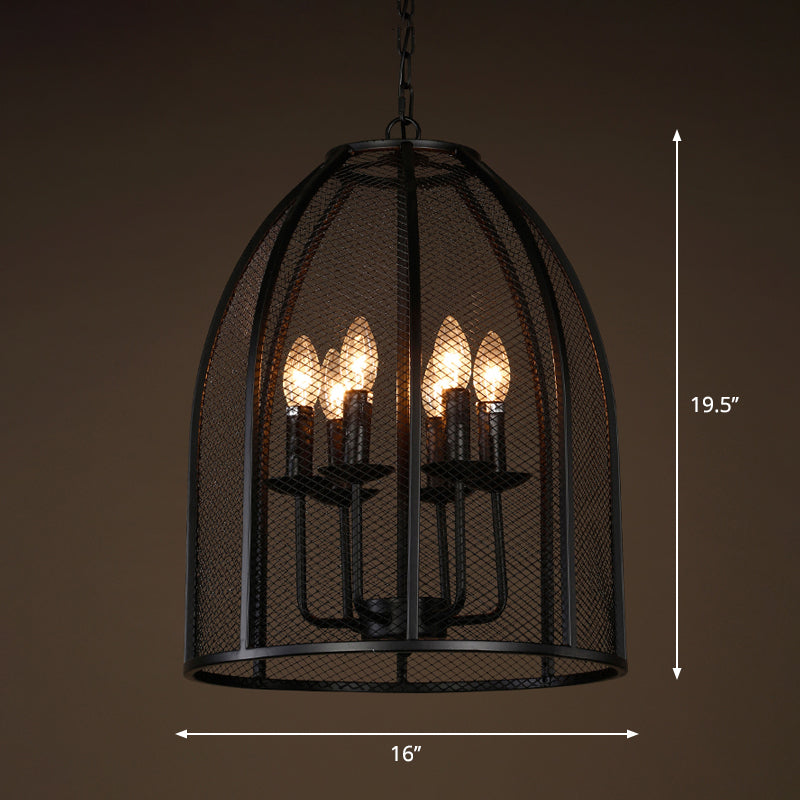 Mesh Chandelier Lamp: Black Traditional Metal Hanging Light With 6 Lights For Living Room