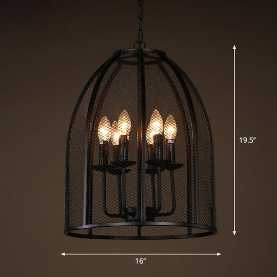 Mesh Chandelier Lamp: Black Traditional Metal Hanging Light With 6 Lights For Living Room