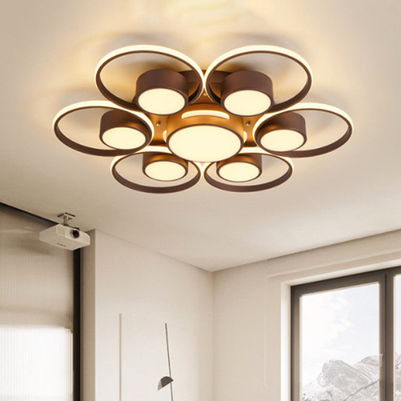 Contemporary LED Ceiling Light with Acrylic Shade Available in Warm/White Light - 2/4/6 Lights Flush Mount Fixture in Brown Round Design