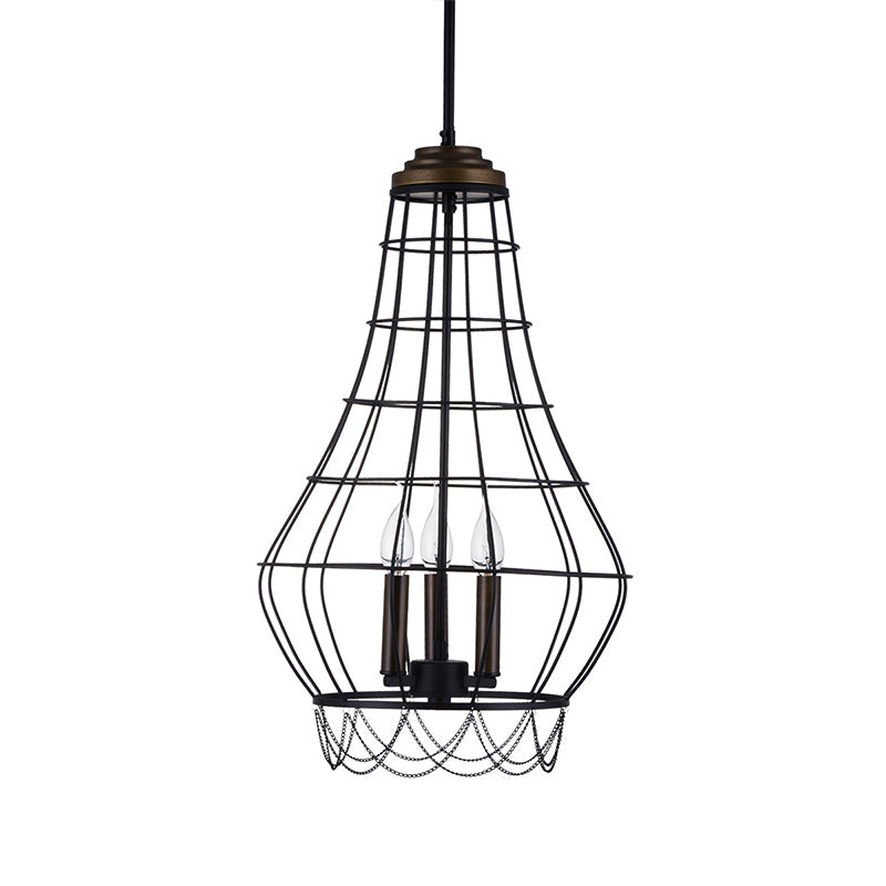 Traditional Metal Candle Chandelier - 3-Light Pendant Light With Cage For Living Room