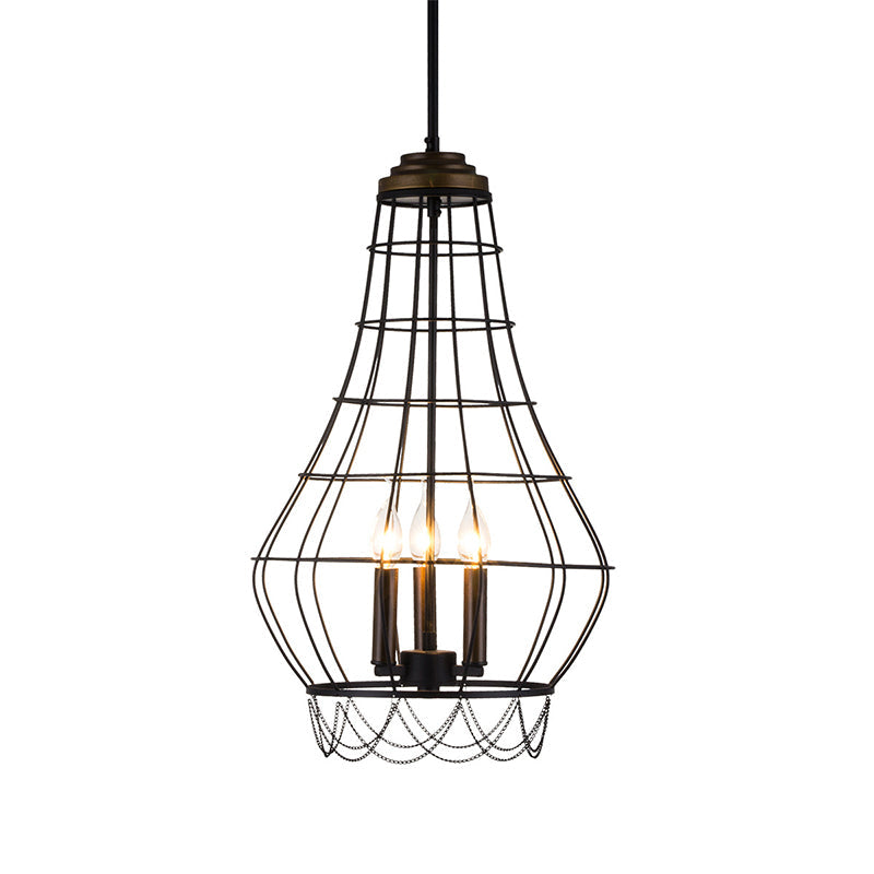 Traditional Metal Candle Chandelier - 3-Light Pendant Light With Cage For Living Room