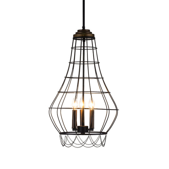 Traditional Metal Candle Chandelier - 3-Light Pendant Light With Cage For Living Room