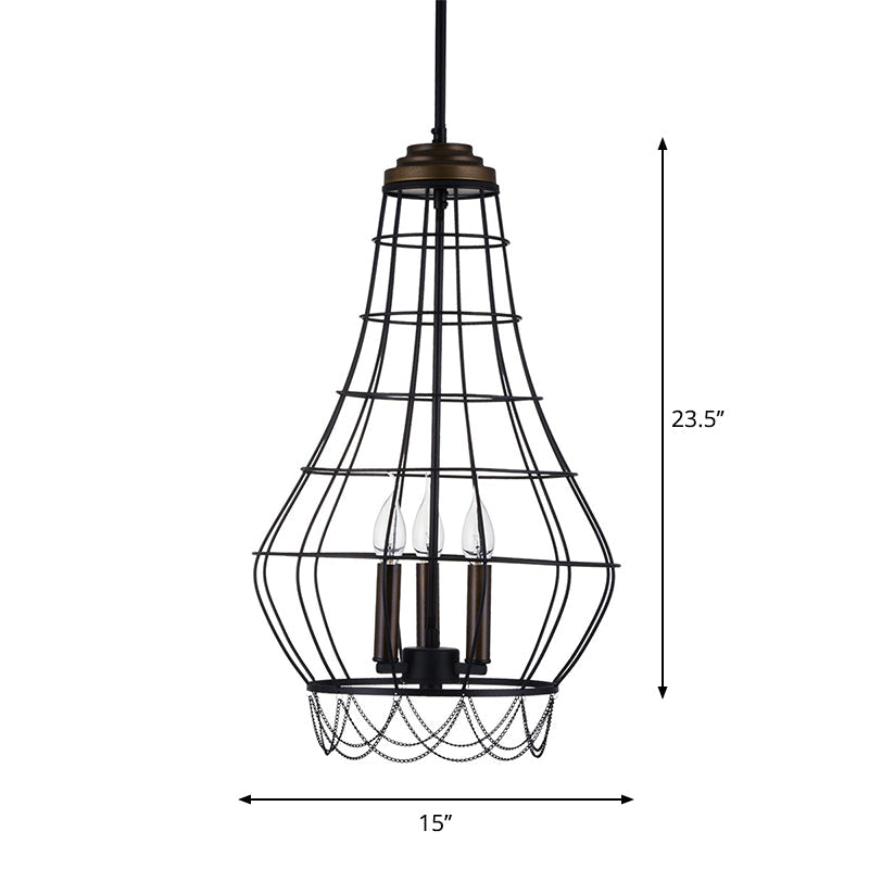 Traditional Metal Candle Chandelier - 3-Light Pendant Light With Cage For Living Room