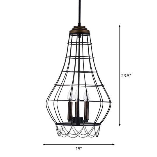 Traditional Metal Candle Chandelier - 3-Light Pendant Light With Cage For Living Room