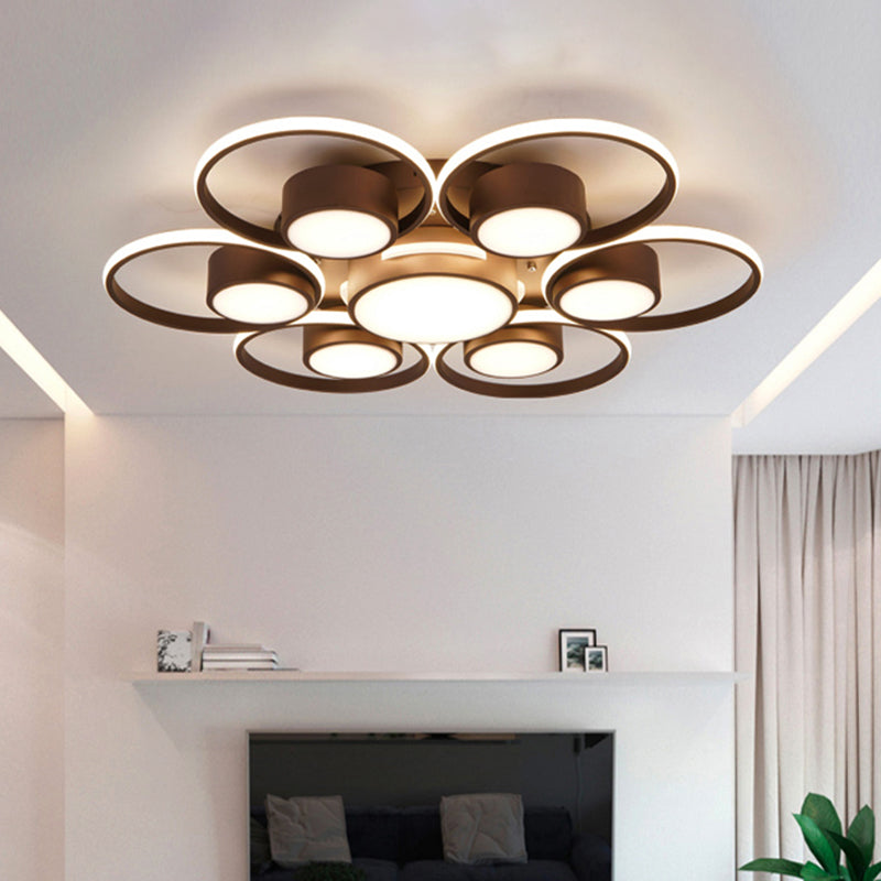 Contemporary LED Ceiling Light with Acrylic Shade Available in Warm/White Light - 2/4/6 Lights Flush Mount Fixture in Brown Round Design