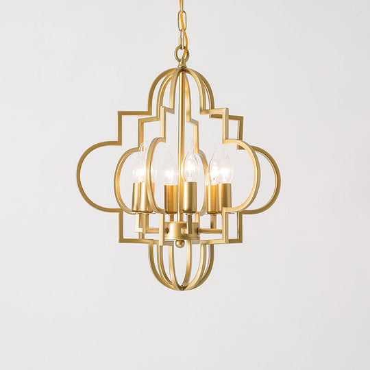 Metal Gold Pendant Chandelier With 6 Light Candle Shade - Classic Fixture For Bedroom