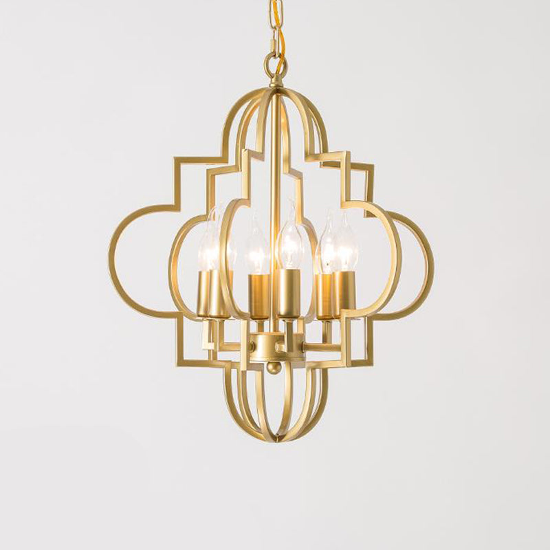 Metal Gold Pendant Chandelier With 6 Light Candle Shade - Classic Fixture For Bedroom