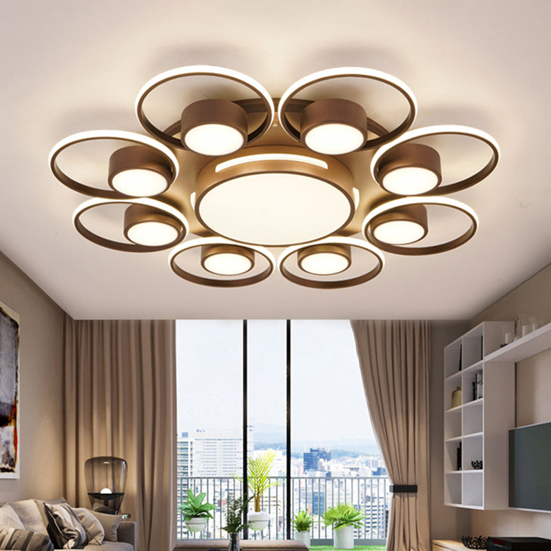 Contemporary LED Ceiling Light with Acrylic Shade Available in Warm/White Light - 2/4/6 Lights Flush Mount Fixture in Brown Round Design