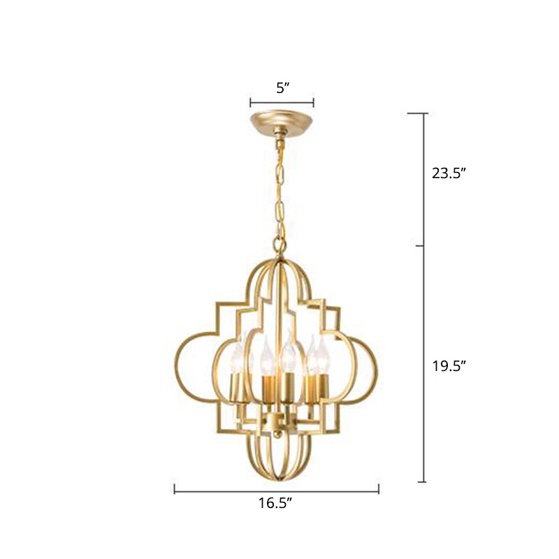 Metal Gold Pendant Chandelier With 6 Light Candle Shade - Classic Fixture For Bedroom