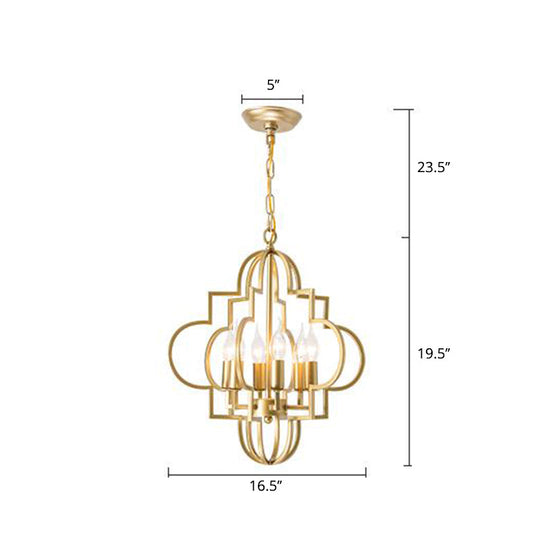 Metal Gold Pendant Chandelier With 6 Light Candle Shade - Classic Fixture For Bedroom