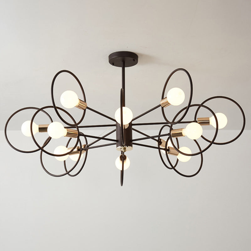 6/8/12-Head Tiered Circle Pendant Chandelier - Loft Style Coffee Iron Ceiling Light For Living Room