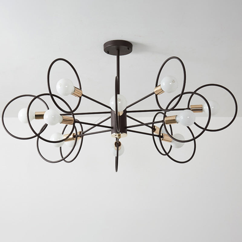 6/8/12-Head Tiered Circle Pendant Chandelier - Loft Style Coffee Iron Ceiling Light For Living Room