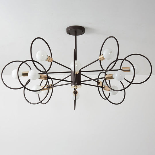 6/8/12-Head Tiered Circle Pendant Chandelier - Loft Style Coffee Iron Ceiling Light For Living Room