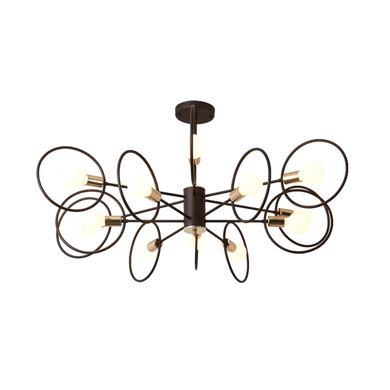 6/8/12-Head Tiered Circle Pendant Chandelier - Loft Style Coffee Iron Ceiling Light For Living Room