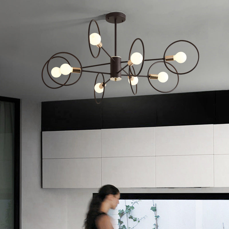 6/8/12-Head Tiered Circle Pendant Chandelier - Loft Style Coffee Iron Ceiling Light For Living Room