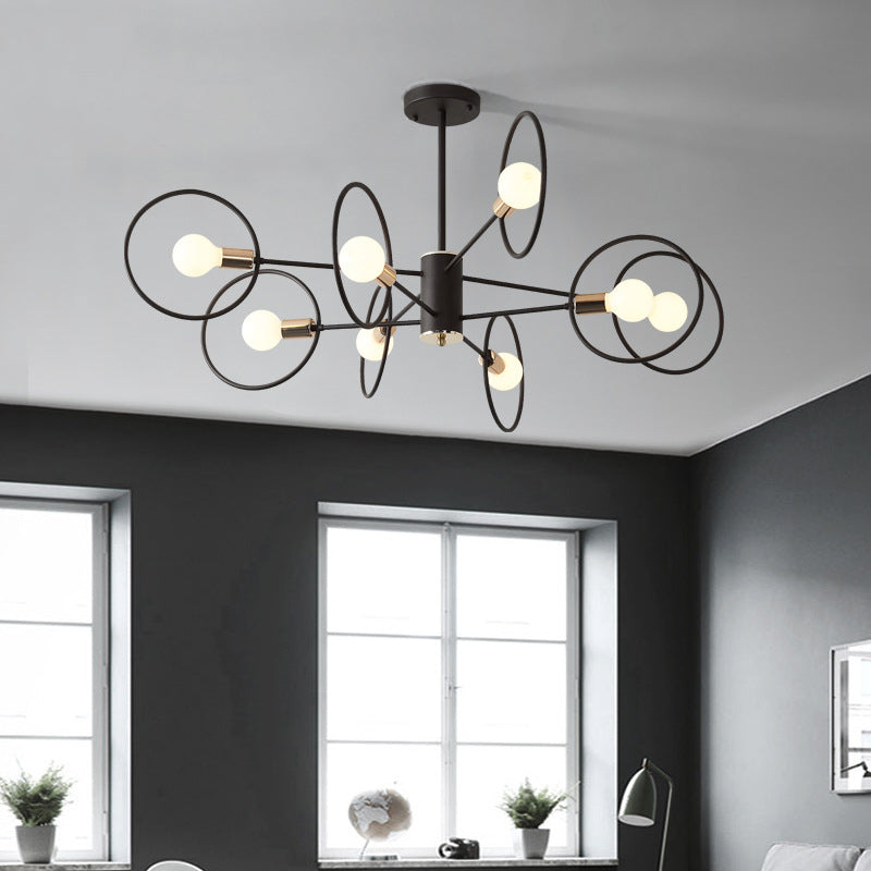 6/8/12-Head Tiered Circle Pendant Chandelier - Loft Style Coffee Iron Ceiling Light For Living Room