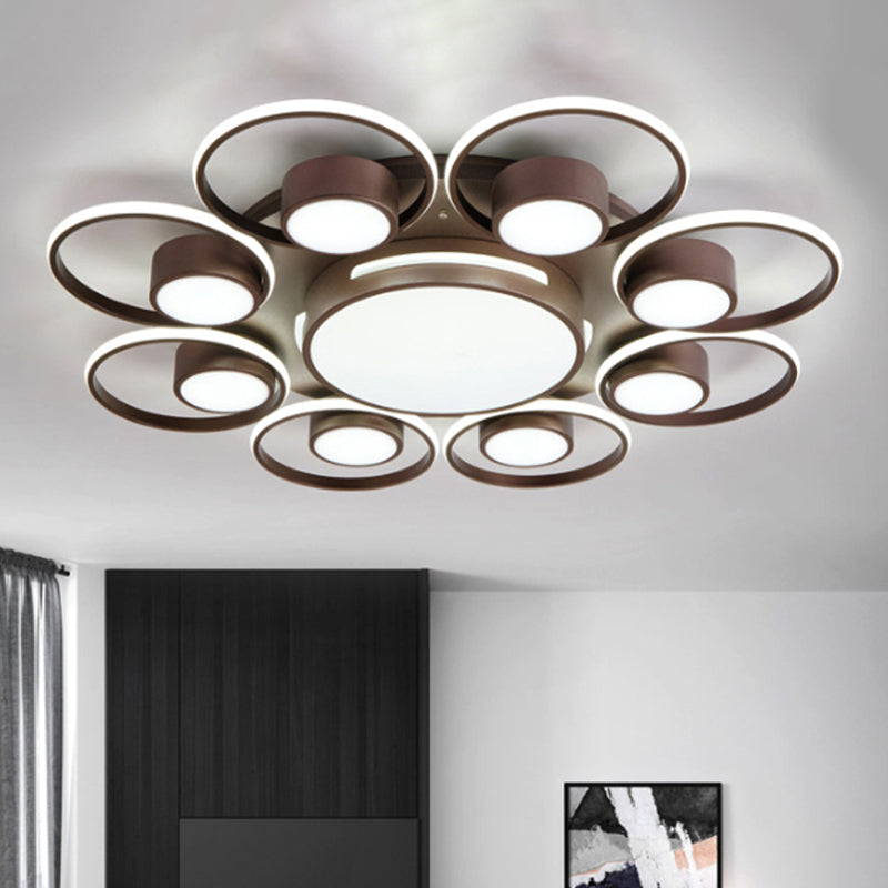 Contemporary LED Ceiling Light with Acrylic Shade Available in Warm/White Light - 2/4/6 Lights Flush Mount Fixture in Brown Round Design