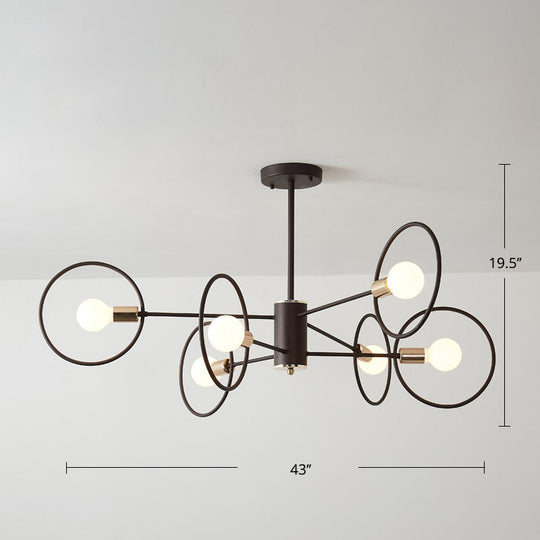 6/8/12-Head Tiered Circle Pendant Chandelier - Loft Style Coffee Iron Ceiling Light For Living Room