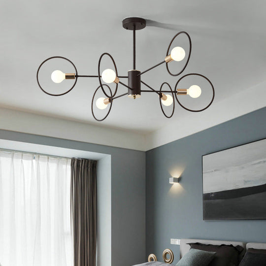 6/8/12-Head Tiered Circle Pendant Chandelier - Loft Style Coffee Iron Ceiling Light For Living Room