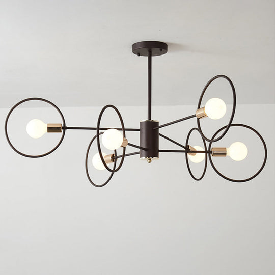 6/8/12-Head Tiered Circle Pendant Chandelier - Loft Style Coffee Iron Ceiling Light For Living Room