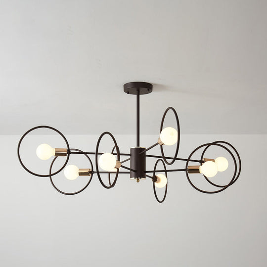 6/8/12-Head Tiered Circle Pendant Chandelier - Loft Style Coffee Iron Ceiling Light For Living Room