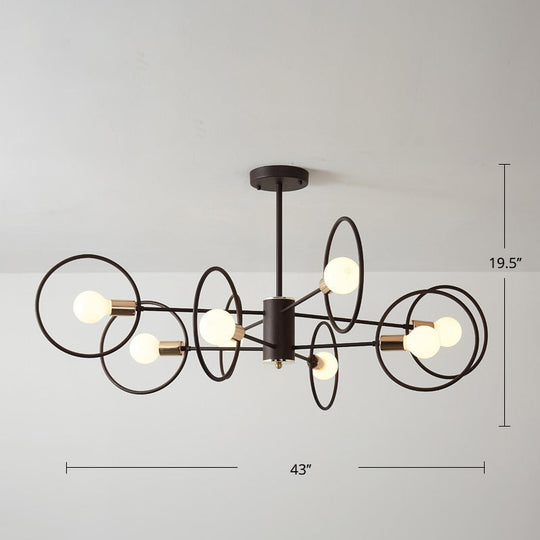 6/8/12-Head Tiered Circle Pendant Chandelier - Loft Style Coffee Iron Ceiling Light For Living Room