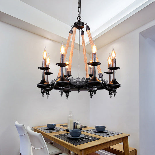 Iron Candle Chandelier Light Fixture - 6/8 Heads Black Dining Room Hanging Ceiling