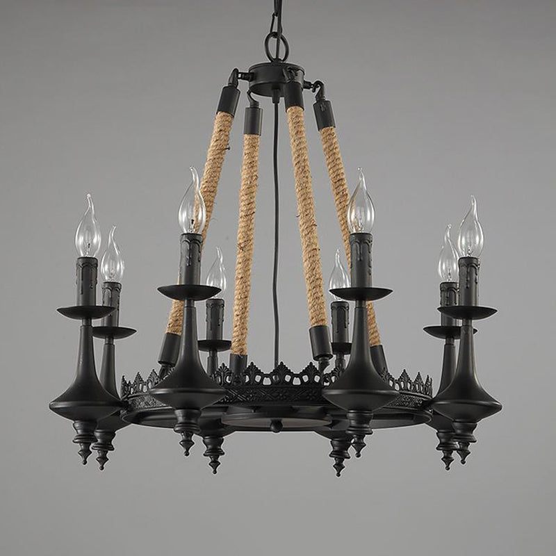 Iron Candle Chandelier Light Fixture - 6/8 Heads Black Dining Room Hanging Ceiling