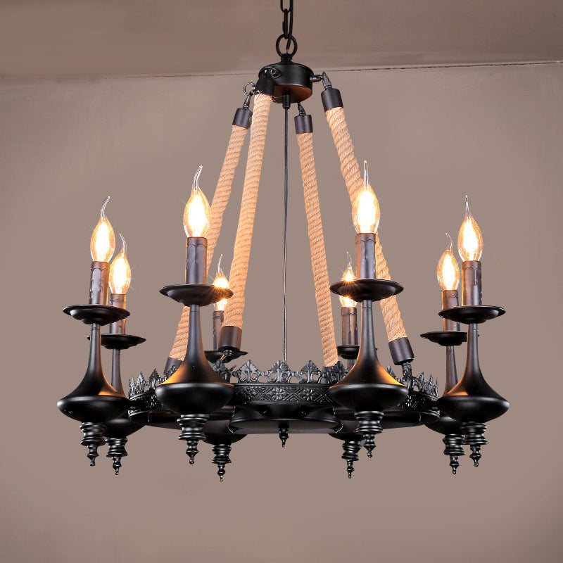 Iron Candle Chandelier Light Fixture - 6/8 Heads Black Dining Room Hanging Ceiling