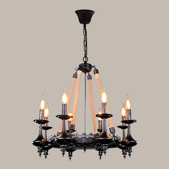 Iron Candle Chandelier Light Fixture - 6/8 Heads Black Dining Room Hanging Ceiling