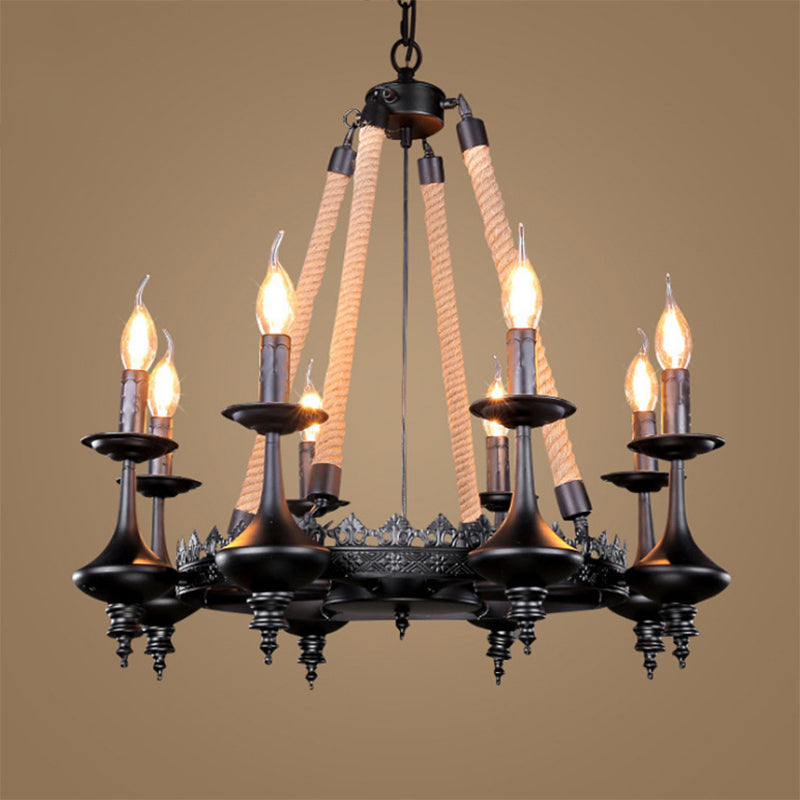 Iron Candle Chandelier Light Fixture - 6/8 Heads Black Dining Room Hanging Ceiling