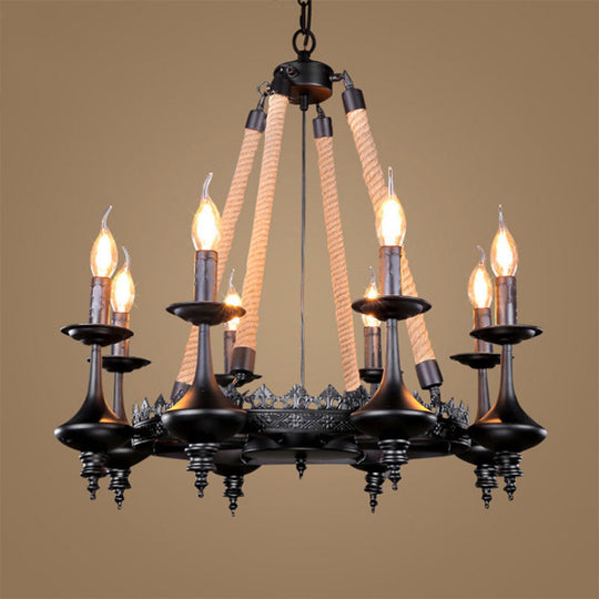 Iron Candle Chandelier Light Fixture - 6/8 Heads Black Dining Room Hanging Ceiling