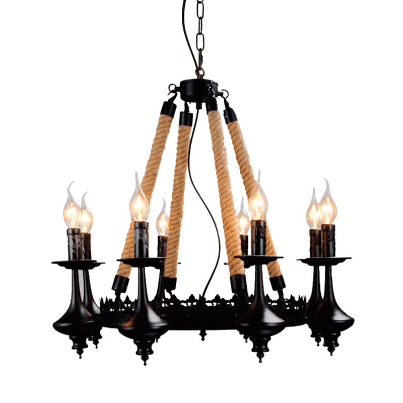 Iron Candle Chandelier Light Fixture - 6/8 Heads Black Dining Room Hanging Ceiling