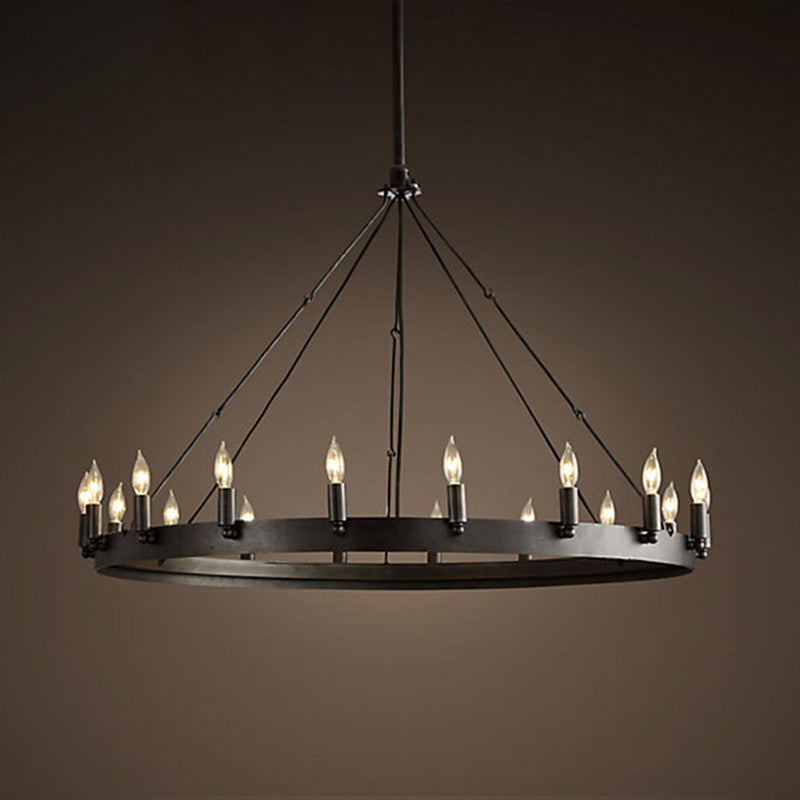 Industrial Black Iron Circle Chandelier With 12/18 Lights Bare Bulb Design - Hanging Lamp Kit