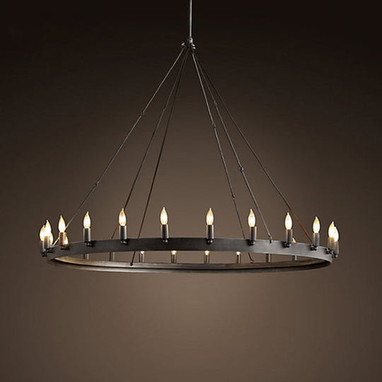 Industrial Black Iron Circle Chandelier With 12/18 Lights Bare Bulb Design - Hanging Lamp Kit