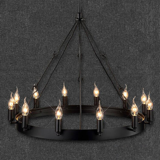 Industrial Black Iron Circle Chandelier With 12/18 Lights Bare Bulb Design - Hanging Lamp Kit 12 /