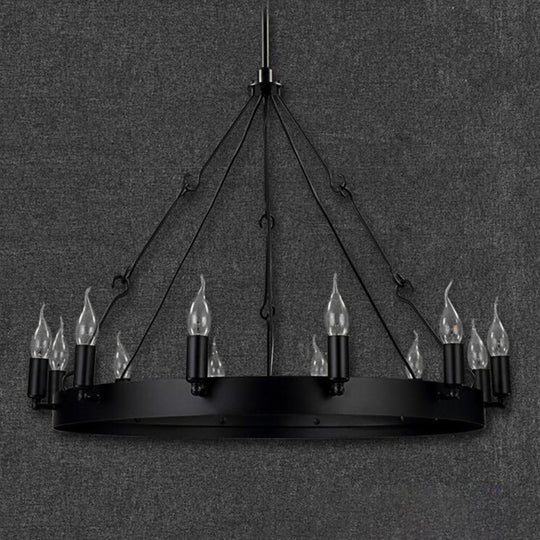 Industrial Black Iron Circle Chandelier With 12/18 Lights Bare Bulb Design - Hanging Lamp Kit