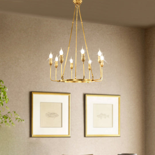 Retro Metal 6/8-Light Gold Chandelier Pendant Light With Adjustable Hanging Rod - Candlestick Dining