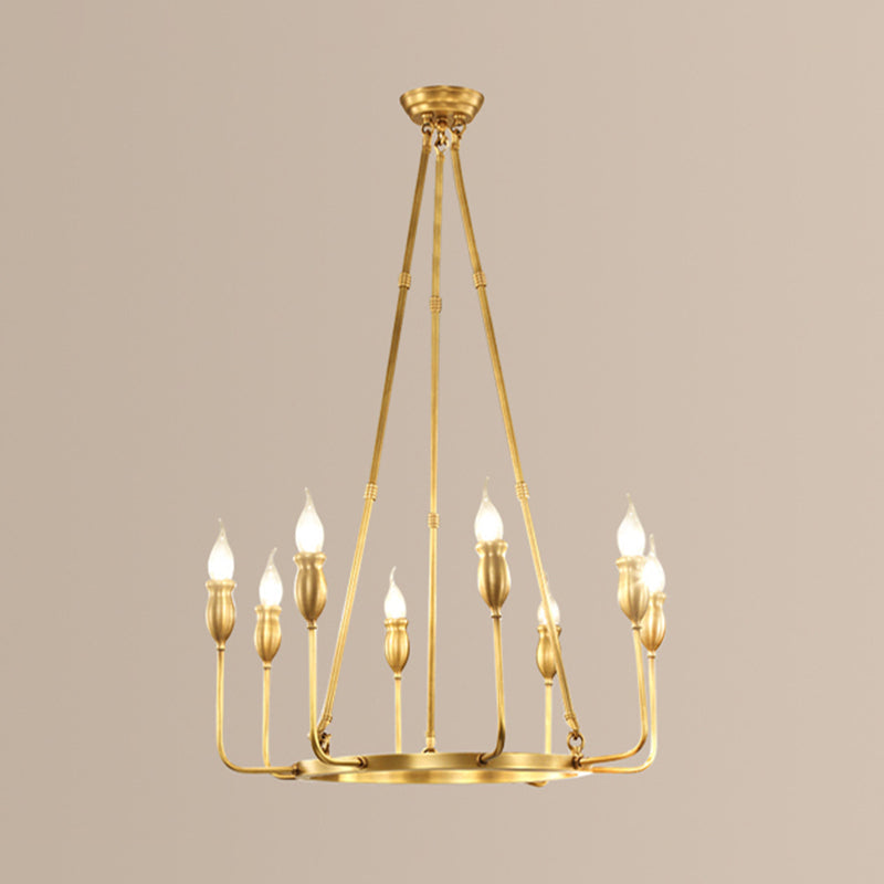 Retro Metal 6/8-Light Gold Chandelier Pendant Light With Adjustable Hanging Rod - Candlestick Dining