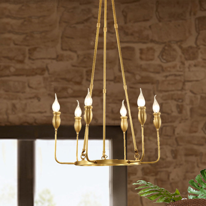 Retro Metal 6/8-Light Gold Chandelier Pendant Light With Adjustable Hanging Rod - Candlestick Dining