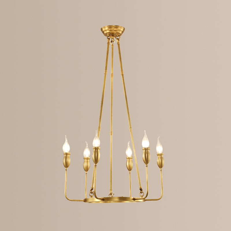 Retro Metal 6/8-Light Gold Chandelier Pendant Light With Adjustable Hanging Rod - Candlestick Dining