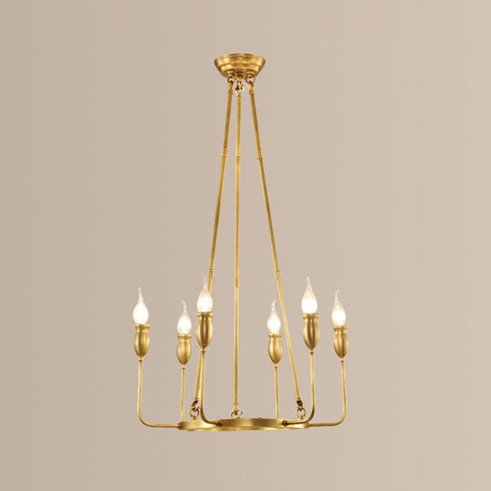 Retro Metal 6/8-Light Gold Chandelier Pendant Light With Adjustable Hanging Rod - Candlestick Dining